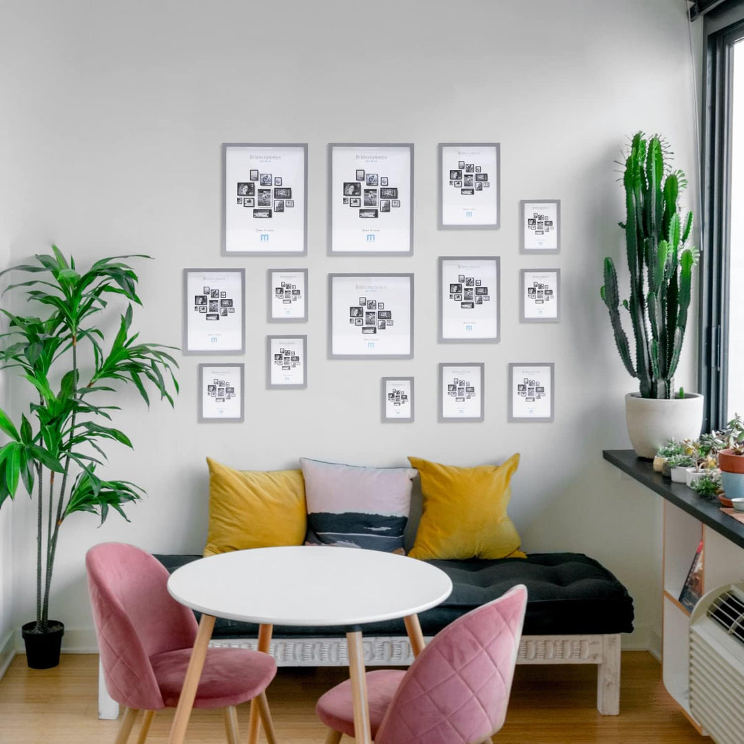 14 tlg. Foto Bilderrahmen-Set in Grau in verschiedenen, unterschiedlichen Grössen. Für Fotowände &amp; B