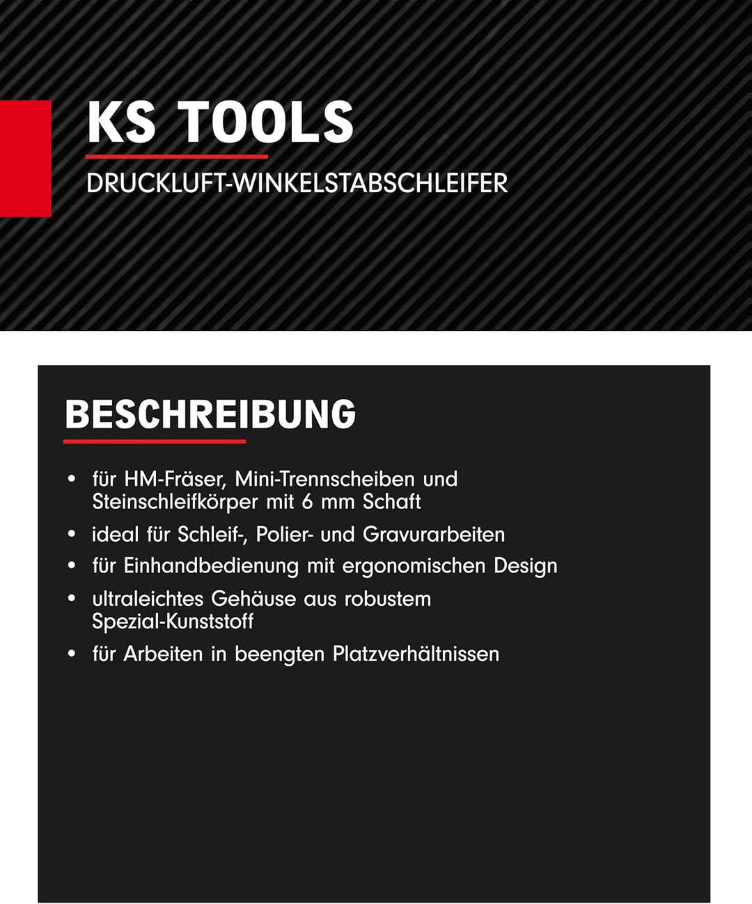 KS Tools Druckluft Winkelschleifer 515.5420 6mm I Druckluftschleifer mit Drehzahl-Regulierung I Für