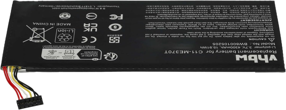vhbw Akku Ersatz für Asus C11-ME370TG, 0B200-00120100M-A1A1A-219-17QE, ME3PNJ3, C11-ME370T für Table