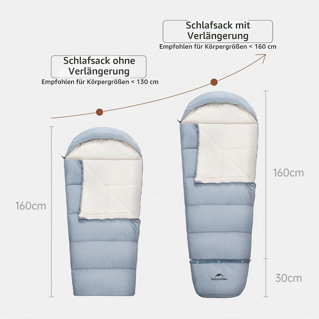 Naturehike Kinder Schlafsack Outdoor 3-Jahreszeiten Warm, 180 g/m² und 300 g/m² Füllstoff, Verlänger