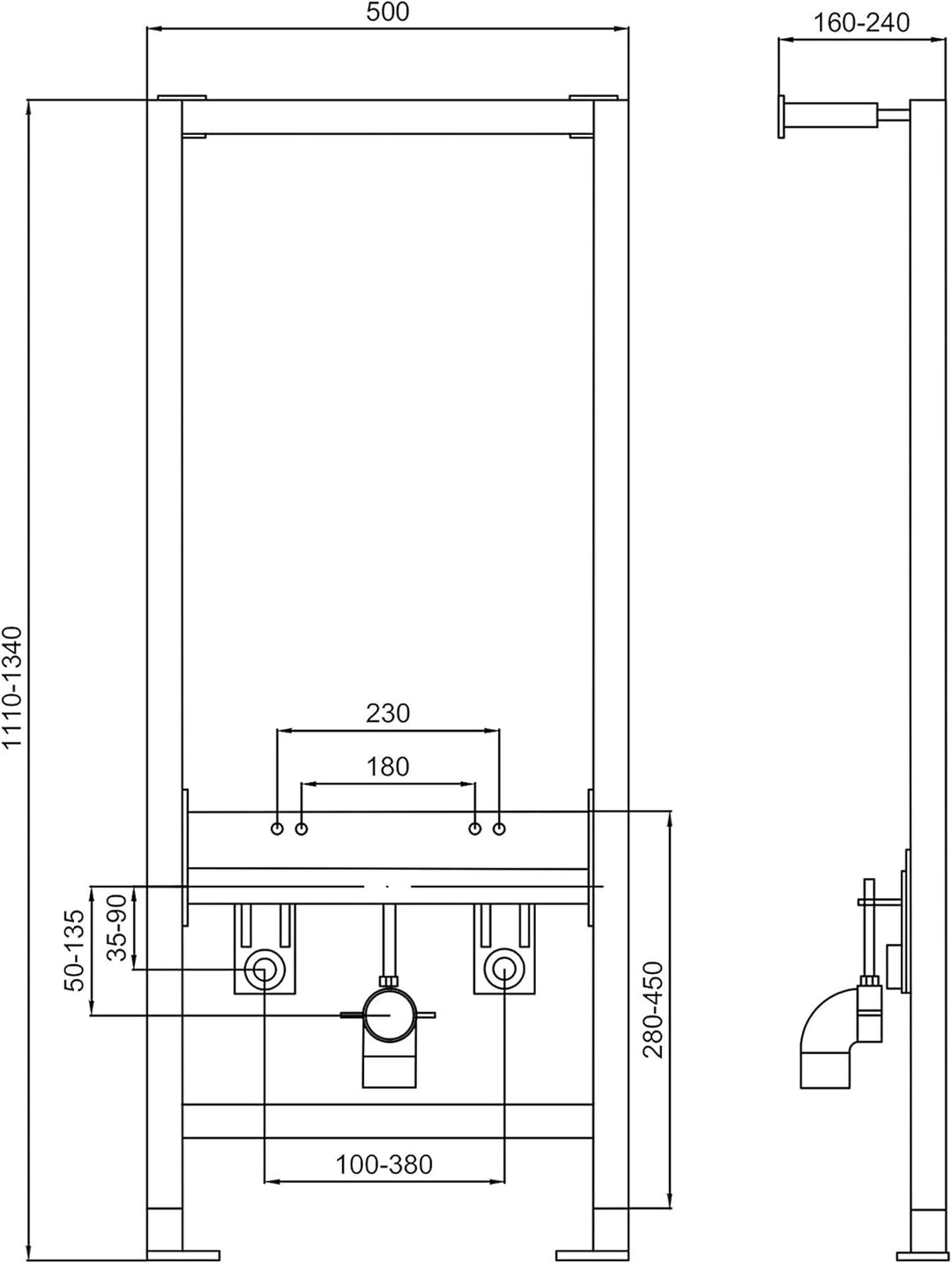 lavita LAV 500 Montage-Element für Bidet, Vorwandelement selbsttragend, pulverbeschichteter Rahmen,