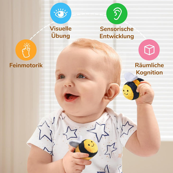 JoyCat Baby Spielzeug 6-12 Monate, Baby Bienenstock mit 5 Bienen Sensorik Spielzeug, Rassel, Spiegel
