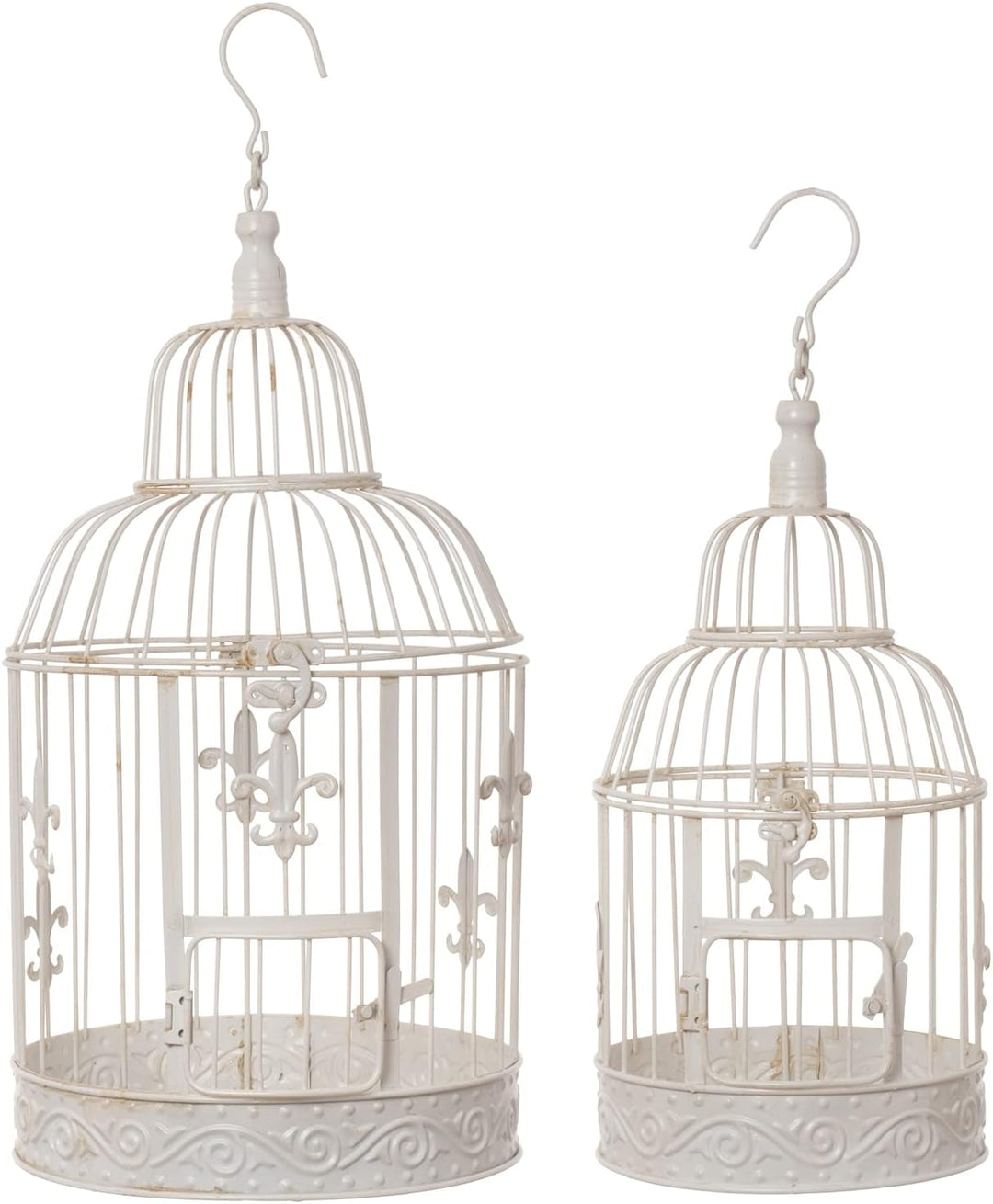 Moritz Deko-Vogelkäfig weiss rund 2er Set mit Fleur de Lis verziert Pflanzkäfig Dekokäfig für Blumen