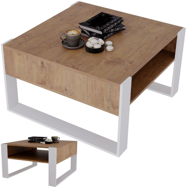 CraftPAK Couchtisch mit Stauraum | moderner Wohnzimmertisch aus Holzwerkstoff | massiv und stabil |
