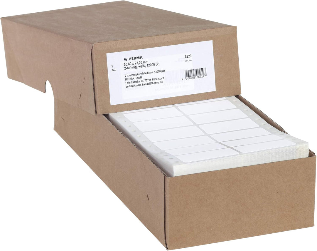 HERMA 8229 Computeretiketten endlos, 50,8 x 23,0 mm, 2-bahnig, 12000 Aufkleber, selbstklebend, Endlo