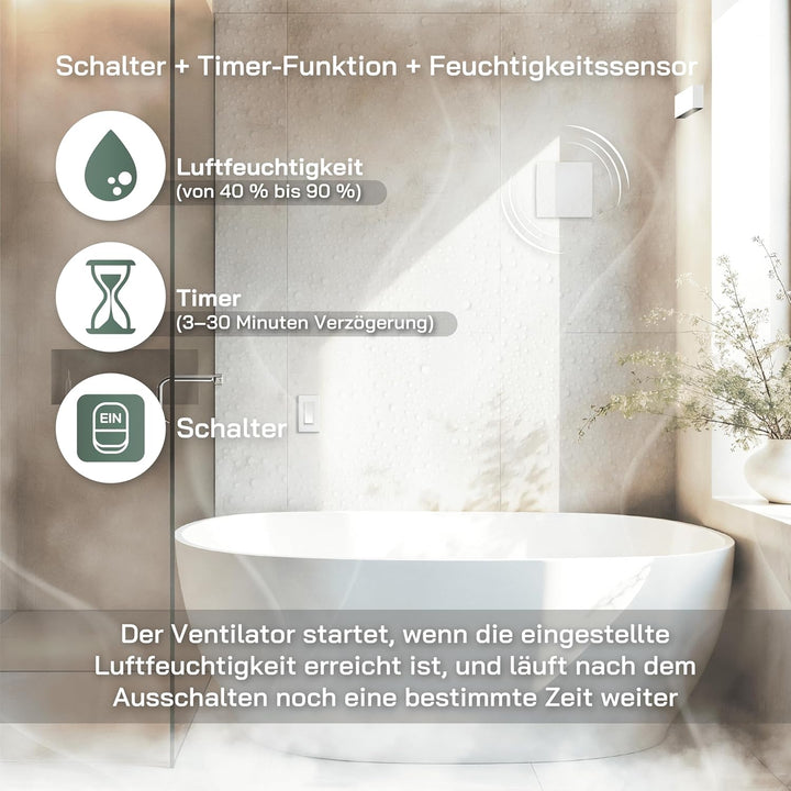 Vent Systems Badlüfter 100mm Weiss Wasserdicht Badventilator mit Feuchtigkeitssensor und Timer - IPX