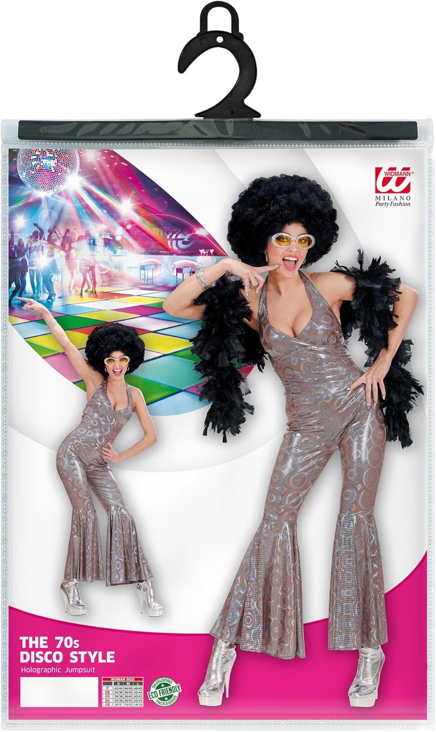 W WIDMANN MILANO Party Fashion - Kostüm 70er Jahre Disco Style, holographischer Overall, Dancing Que