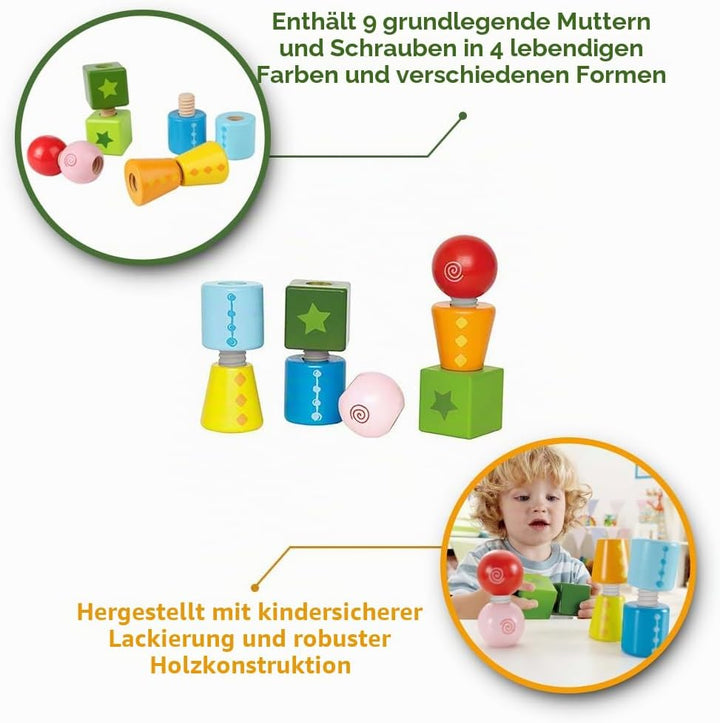Hape Werkzeugkasten aus Holz mit Zubehör | farbenfrohe Werkbank Hammerspielset für Kinder, Problemlö