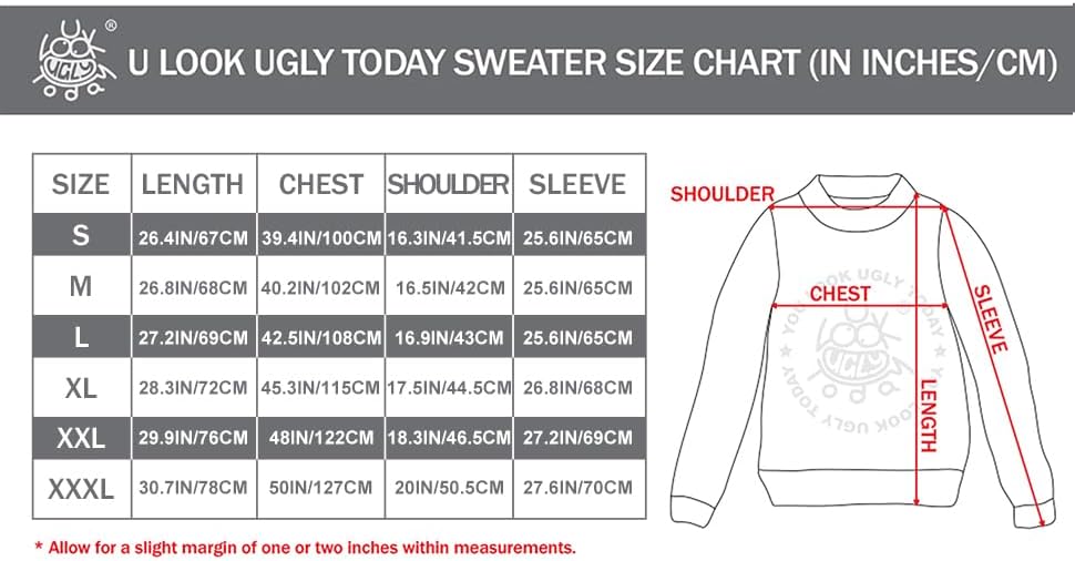 U LOOK UGLY TODAY Hässlicher Weihnachtspullover Herren Unisex Lustig Ugly Christmas Sweater Chunky G