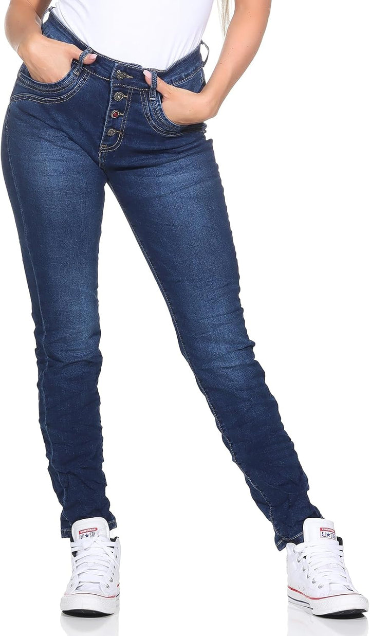 Karostar Denim Hose Sweat Design Jogginghose Boyfriend Jeanshose Stretchjeans Kordelzug 89