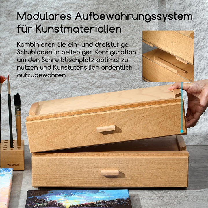 MEEDEN Aufbewahrungsbox für Künstlerbedarf: 1-stufige Kunstbox aus Massivem Buchenholz für Künstlerb