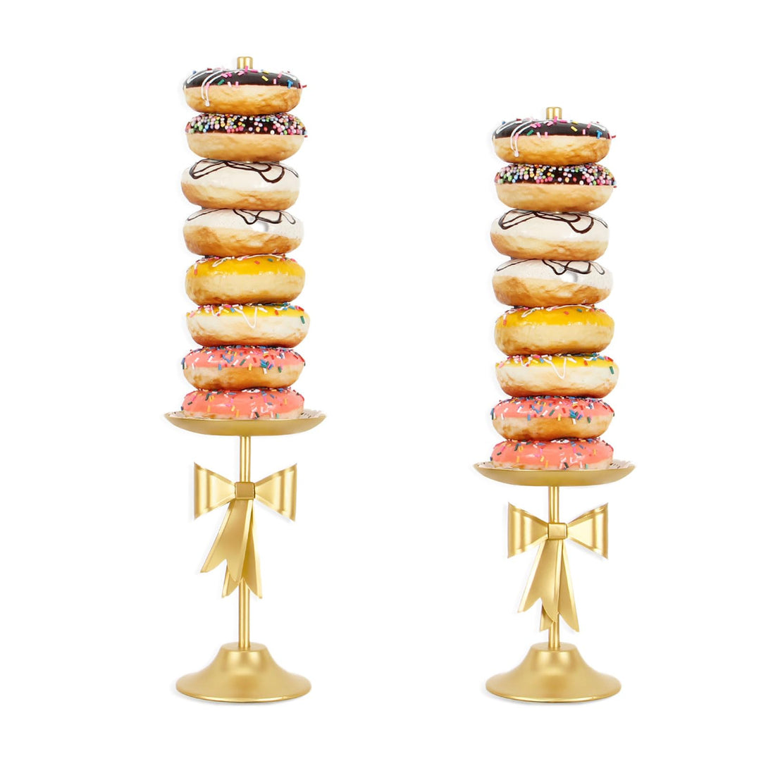 AIM & GGKK Donut Ständer Set 2-teilig Gold - Donut Stand Halter mit Schleifen Design, Metall Donut D