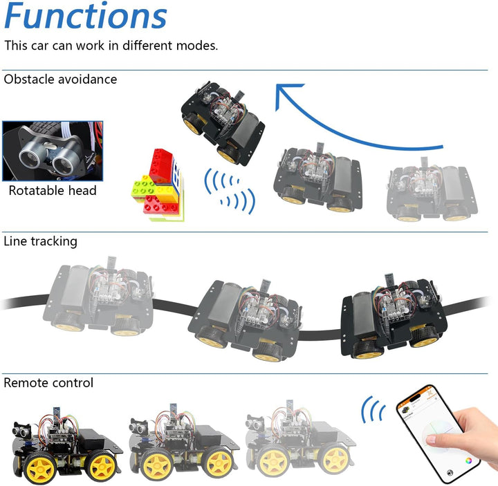 FREENOVE 4WD Car Kit with RF Remote (Compatible with Arduino IDE), Line Tracking, Obstacle Avoidance