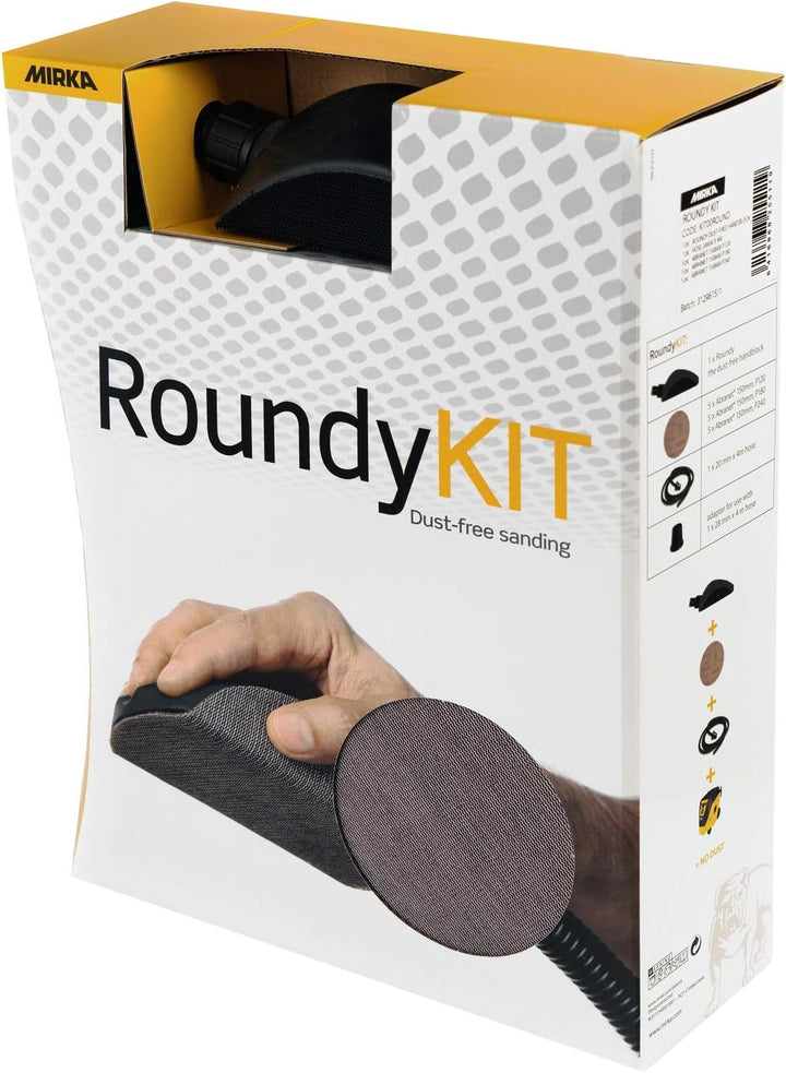 Mirka Roundy Handschleifer Starter-Kit, Hand-Wandschleifer mit Klett, inkl. 15 x Mirka Abranet® Netz