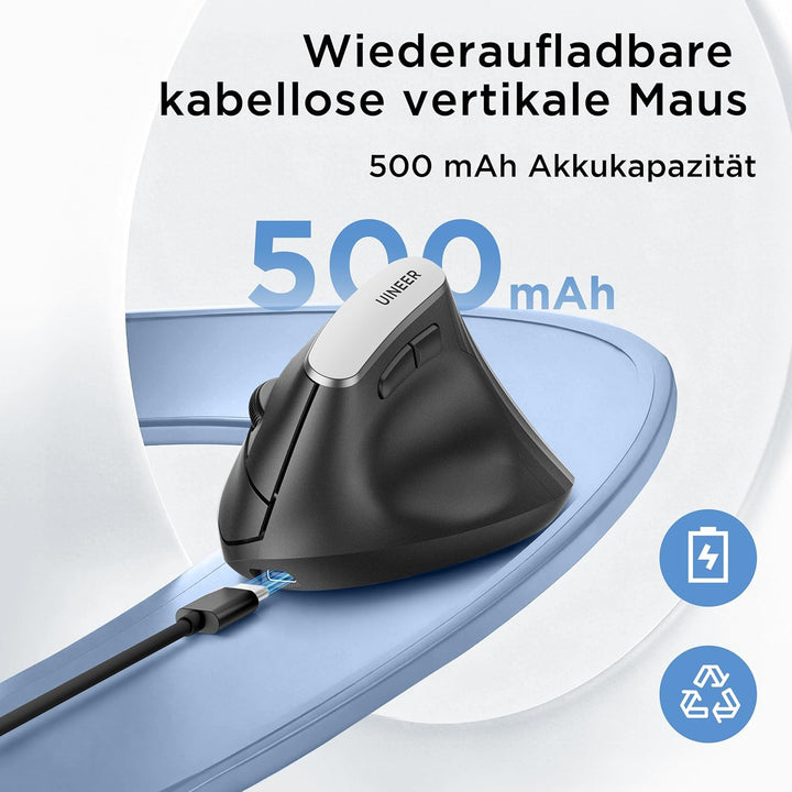 Vertikale maus kabellos, 2,4G ergonomische maus mit Akkuanzeige, 4 Stufen DPI, computermaus für Bequ