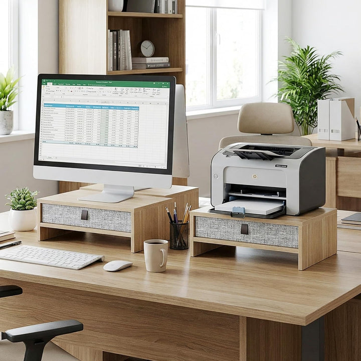 Fenge Monitorständer mit Schublade, 42,5 cm Monitorerhöhung, Desktop-Organizer für PC/Laptop/Drucker
