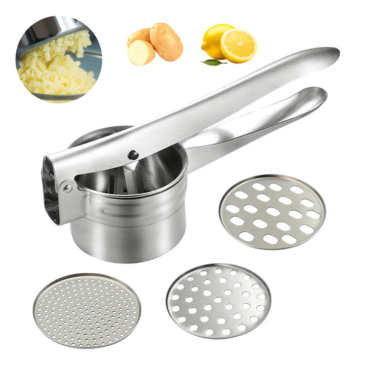 Kartoffelpresse aus Edelstahl, Spätzlepresse Kartoffelstampfer Set für Kartoffelpüree, Obstsäfte, Ge