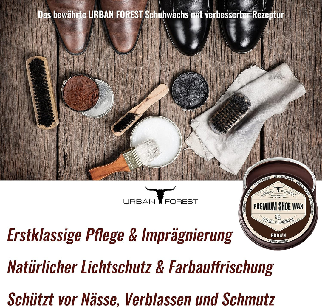 URBAN FOREST SPARSET Schuh Reiniger + Schuhwachs Braun | Professionelle Schuh-Reinigung & Schuh-Pfle