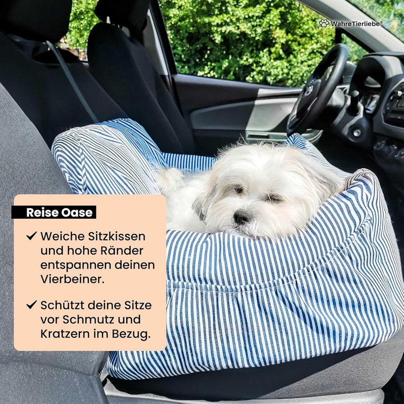 Wahre Tierliebe® - Hunde Autositz inkl. Sicherheitsgurt - waschbarer Hundesitz Auto in schwarz/weiss