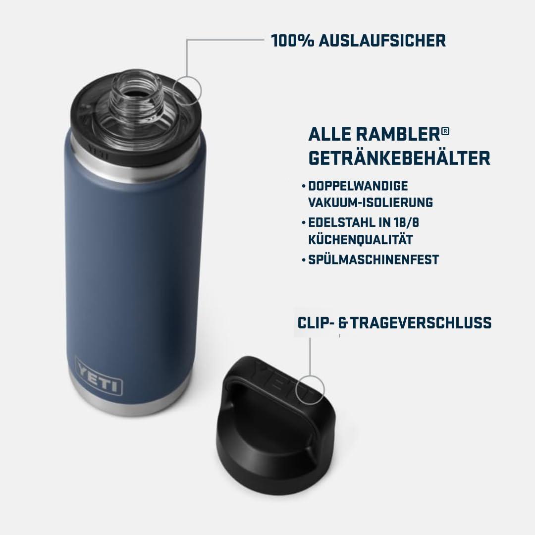 YETI Rambler Vakuumisolierte Edelstahlflasche mit Trinkverschluss, Rettungsrot, 760 ml Rot - Rescue