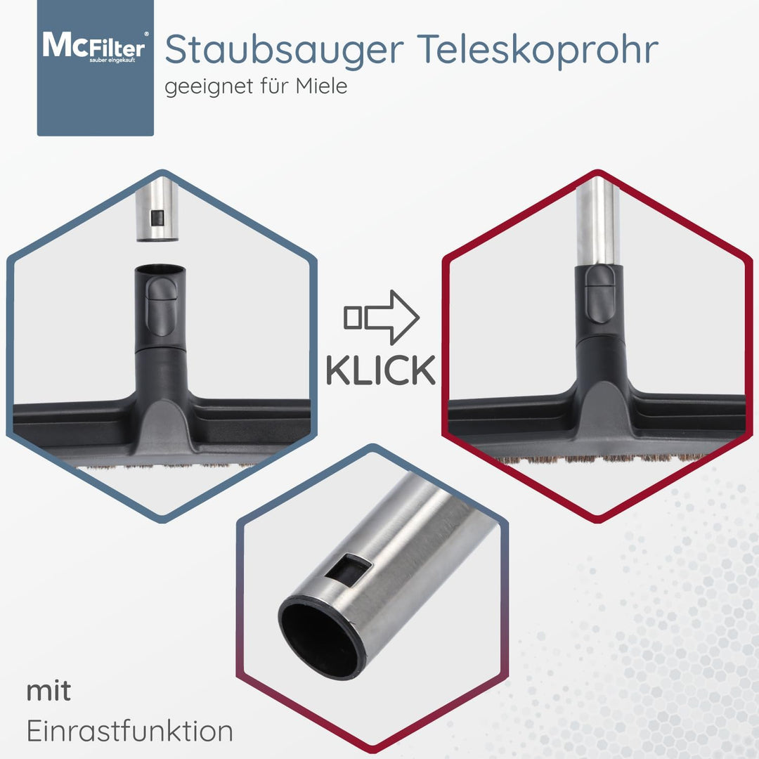 McFilter | Teleskoprohr geeignet für Miele Complete C3 Staubsauger Serie, Staubsaugerrohr mit Anschl