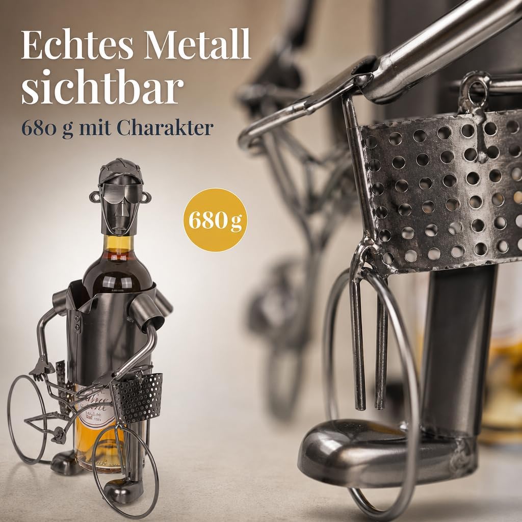 MIJOMA Weinflaschenhalter Fahrradfahrer aus Metall – Deko-Weinständer für 1 Flasche, Handarbeit, ori
