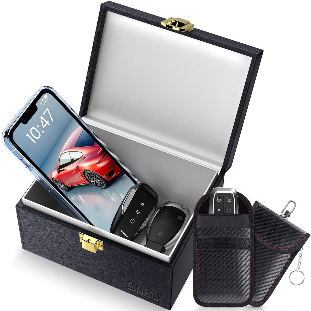Samfolk Keyless Go Schutz Autoschlüssel Box, Faraday Box und Bags 2 Stück, Keyless Go Schutz Autosch