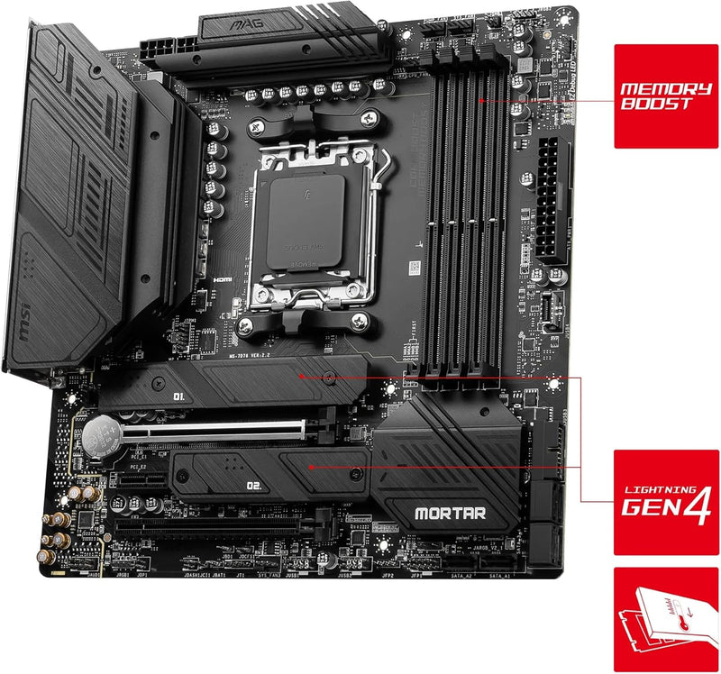 MSI MAG B650M Mortar WiFi Mainboard, Micro-ATX - Unterstützt AMD Ryzen 7000 Serie Prozessoren, AM5-1