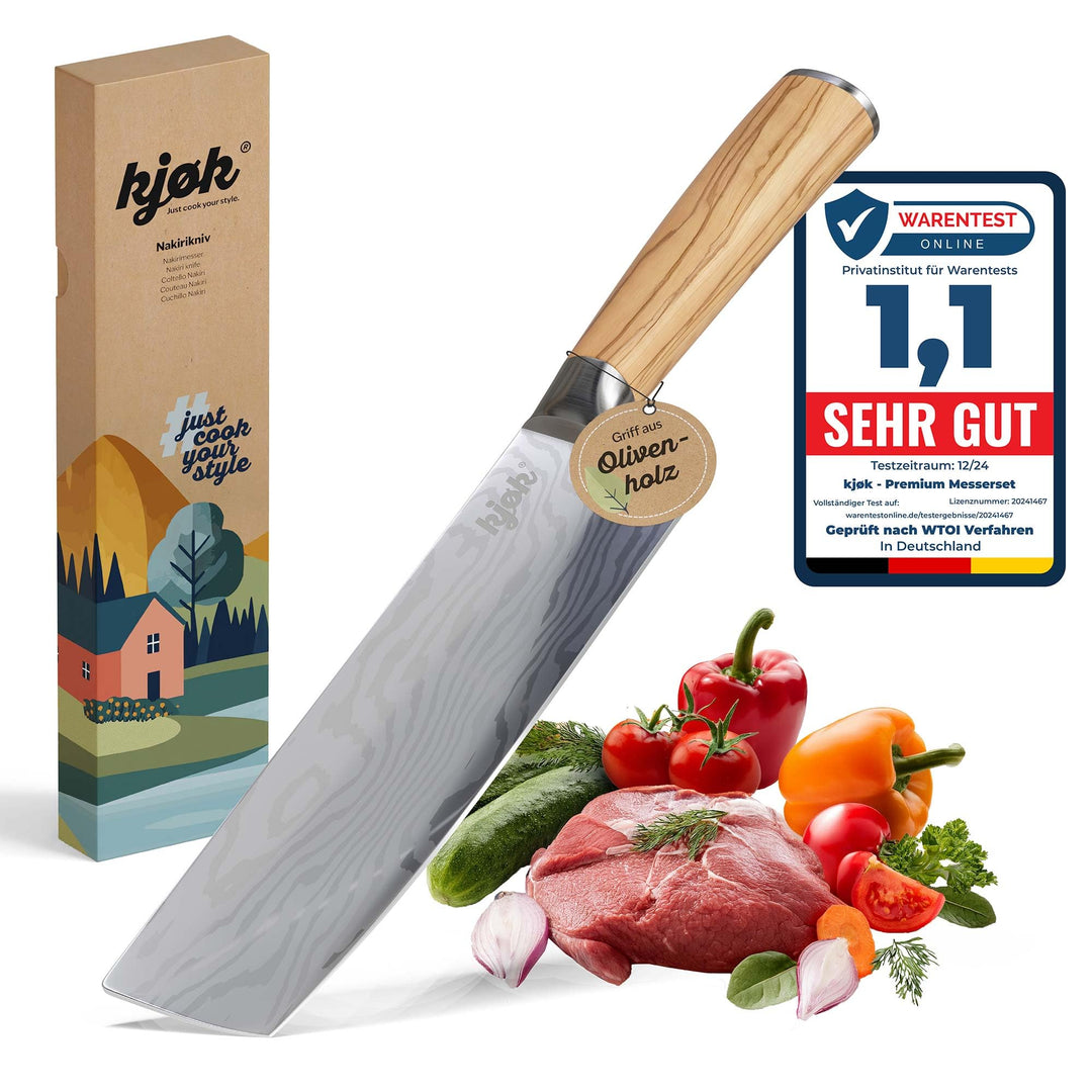 kjøk Premium Nakiri Messer mit Olivenholzgriff 17cm Japanmesser-Style Härte 58±2 HRC - extra scharf