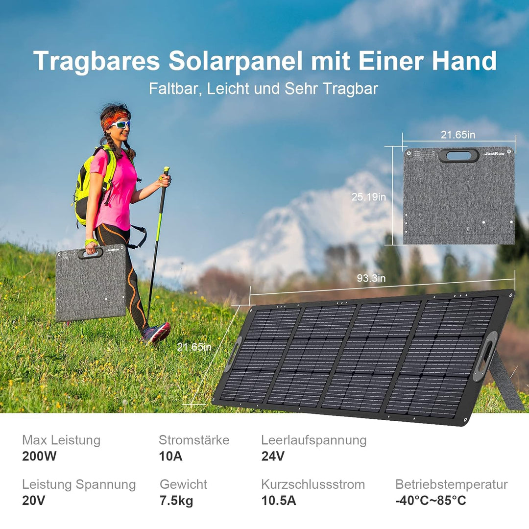JustNow 200W Faltbares Solarpanel, Tragbares Solarpanel Solarmodul Solarladegerät,Faltung Solarladeg