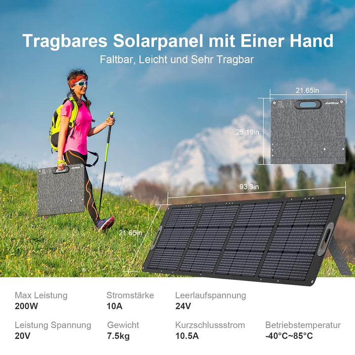 JustNow 200W Faltbares Solarpanel, Tragbares Solarpanel Solarmodul Solarladegerät,Faltung Solarladeg