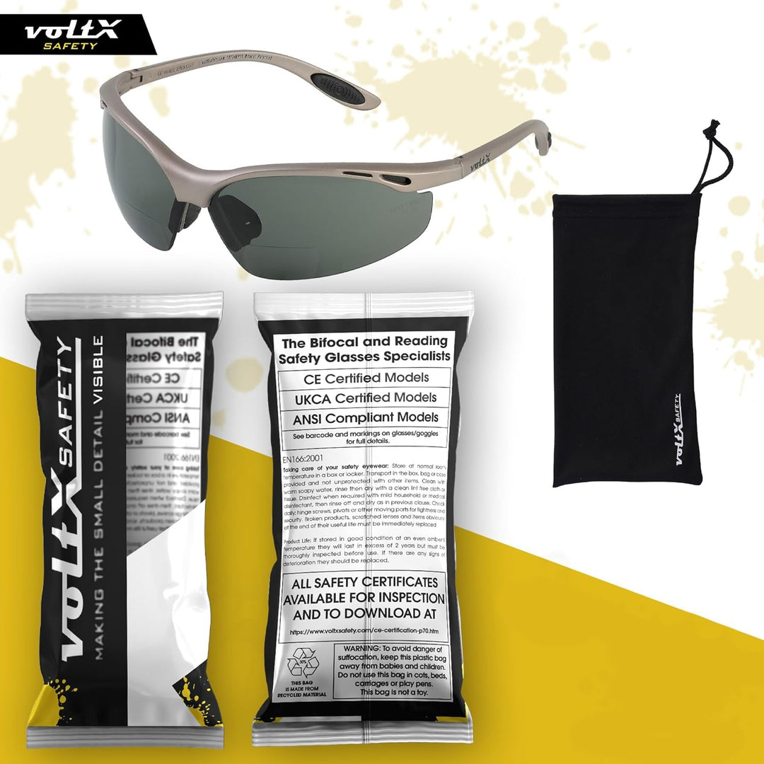 voltX ‘CONSTRUCTOR’ POLARISIERT Bifokale Lesen Schutzbrille, (+2.0 Dioptrie) EN166F zertifiziert/Spo