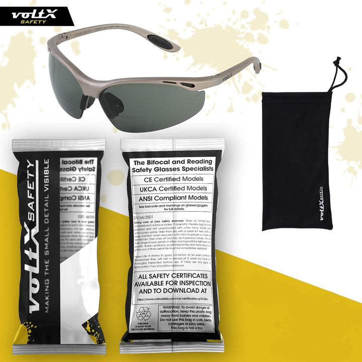 voltX ‘CONSTRUCTOR’ POLARISIERT Bifokale Lesen Schutzbrille, (+2.0 Dioptrie) EN166F zertifiziert/Spo