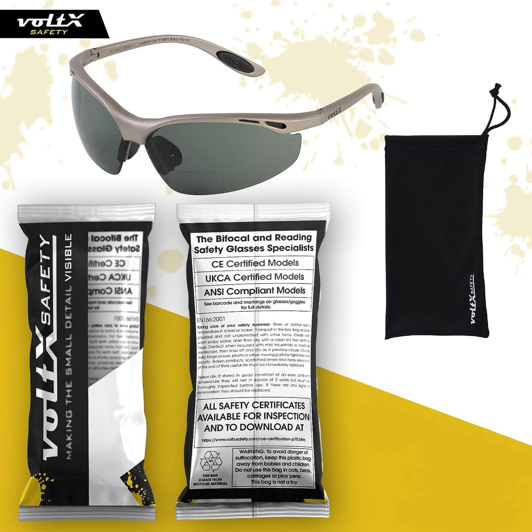 voltX ‘CONSTRUCTOR’ POLARISIERT Bifokale Lesen Schutzbrille, (+3.0 Dioptrie) EN166F zertifiziert/Spo