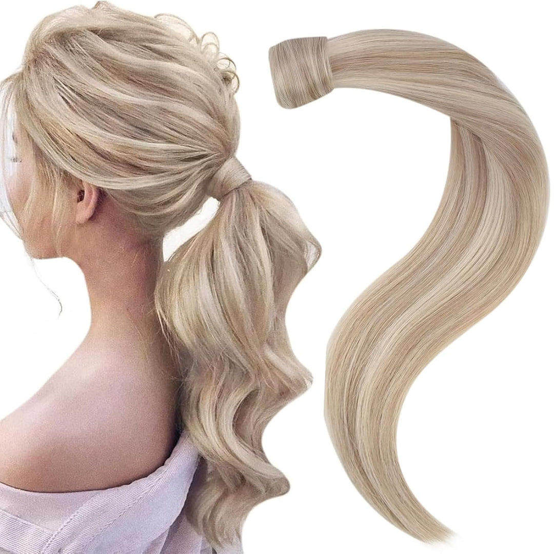 Easyouth Zopf Ponytail Extension Echthaar Pferdeschwanz Haarteil Extensions 14 Zoll 70g Farbe Aschbl