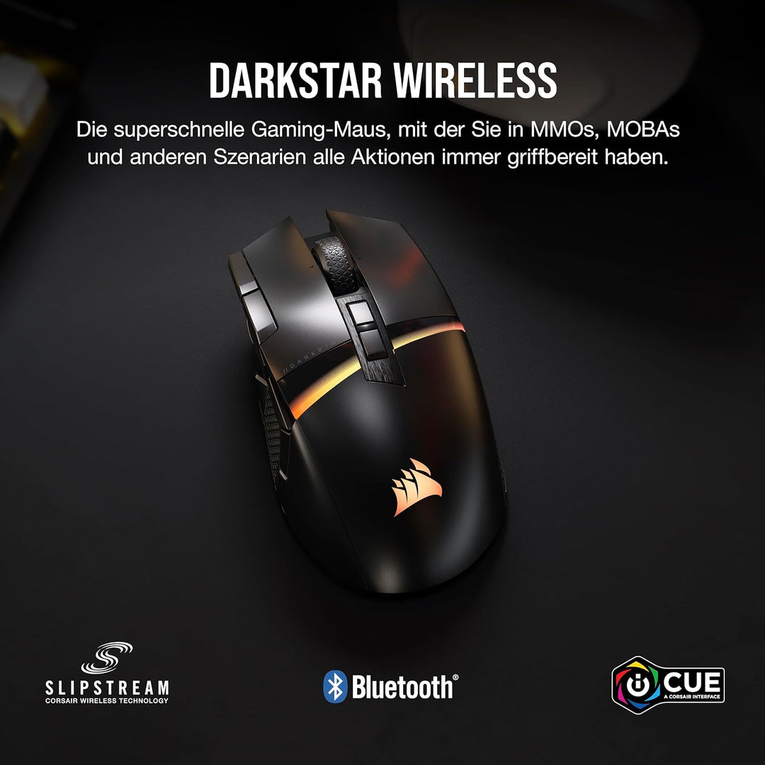 Corsair DARKSTAR Wireless MMO/MOBA Gaming-Maus - 26.000 DPI - 15 Programmierbare Tasten - Bis zu 80