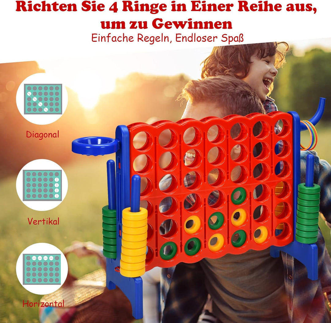 GOPLUS Riesiges 4 Gewinnt Spiel, Strategiespiel mit 42 Ringen, Basketballkorb & Wurfspiel & Schnells