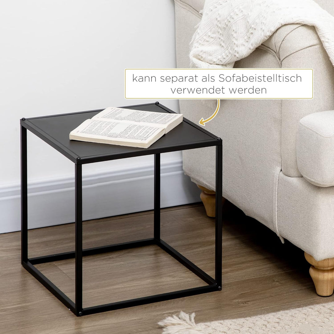 HOMCOM 2er-Set Couchtisch, Eckiger Beistelltisch, Kaffeetisch aus Stahlgestell, Sofatisch für Wohnzi
