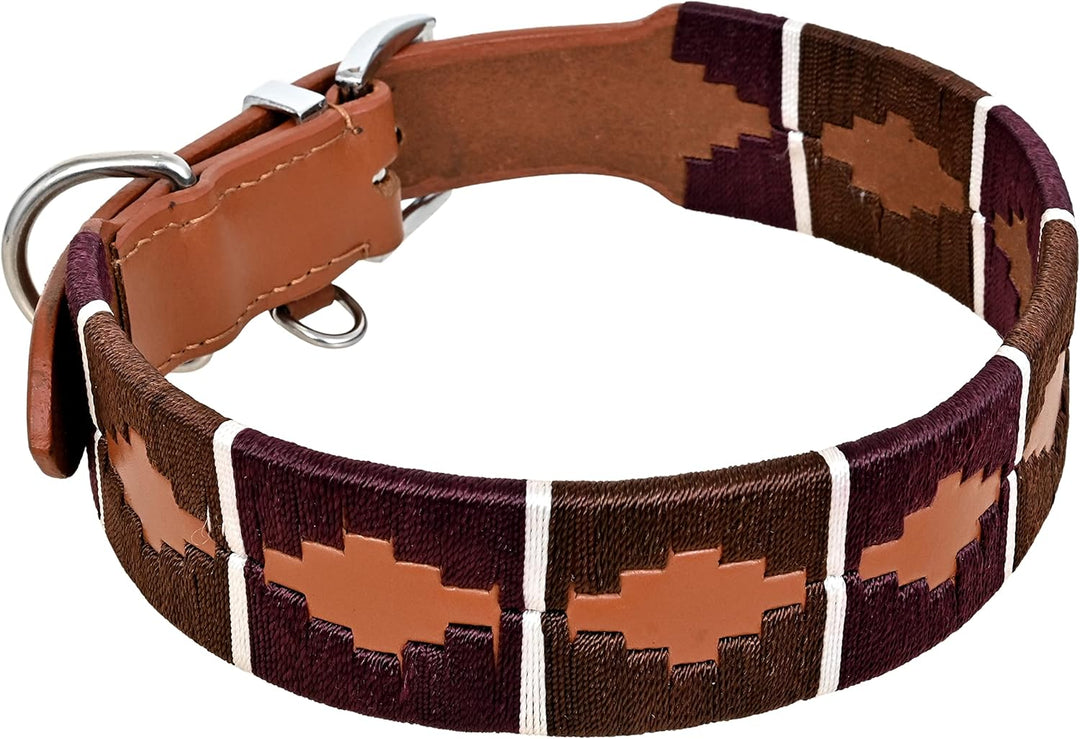 MICHUR Pippa Braun Blau Türkis Baumwollgarn Hundehalsband Leder, Lederhalsband Hund, Halsband, Leder