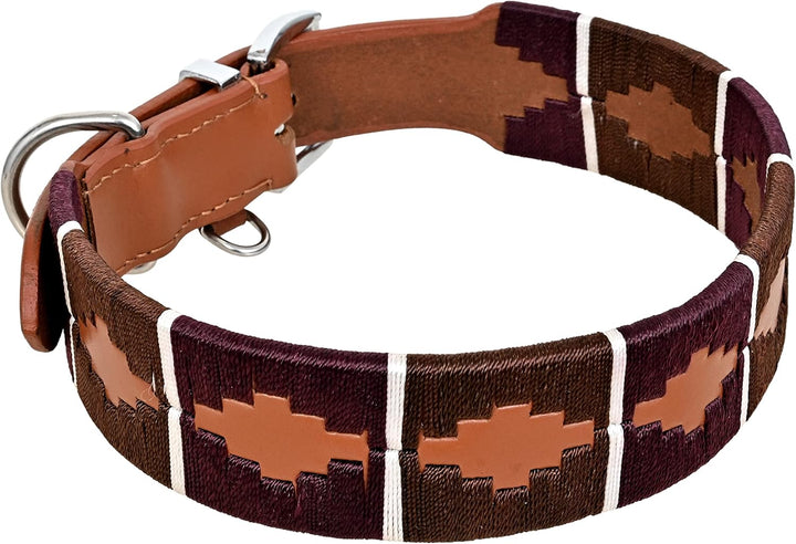 MICHUR Pippa Braun Blau Türkis Baumwollgarn Hundehalsband Leder, Lederhalsband Hund, Halsband, Leder