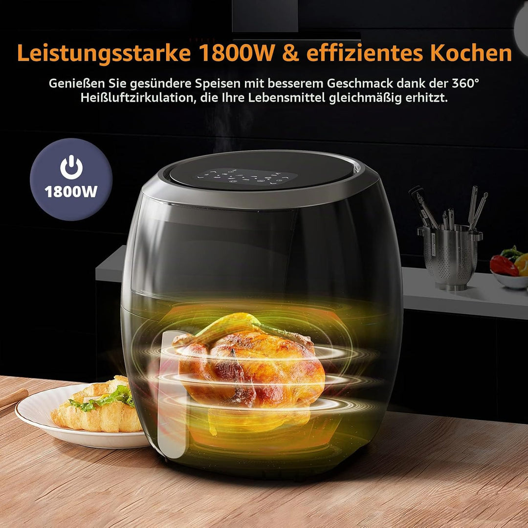 Heissluftfritteuse XXL, 8L Fassungsvermögen - 1800W Leistung - Ölfreies Frittieren mit 8 Programmen,