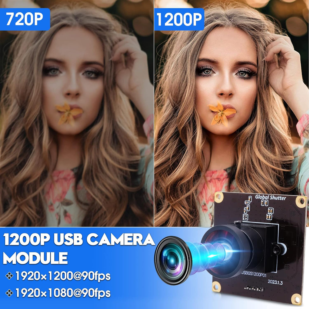ELP USB Kameramodul High Speed 90fps Global Shutter USB Kamera, 2MP 1200P USB Webcam mit Weitwinkelo