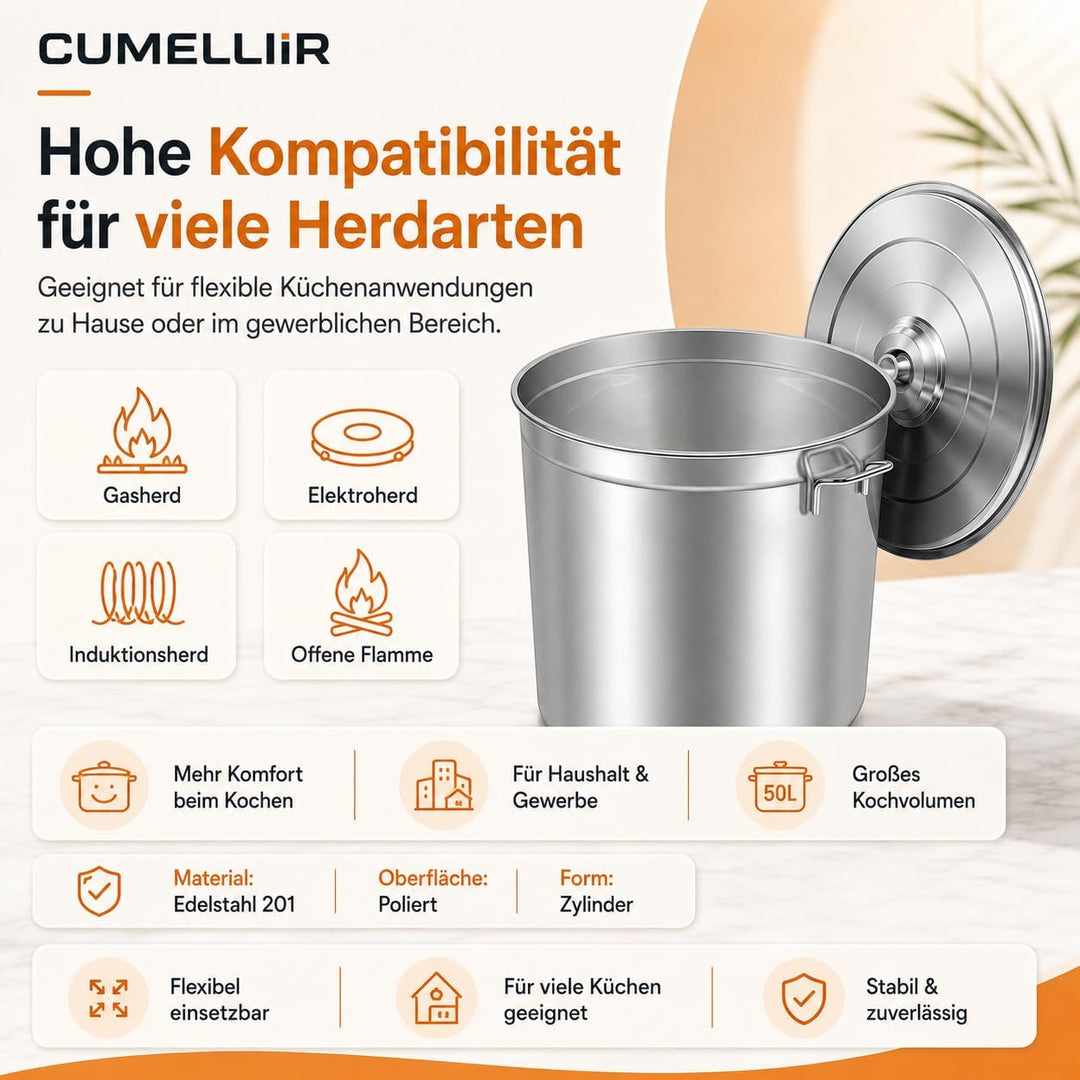 Edelstahl Kochtopf 50 Liter, Suppentopf Gross Mit Korb And Deckel, Grosser Topf Für Induktionsherden