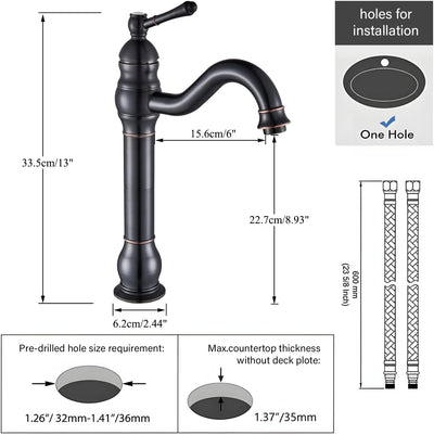 Rozin Wasserhahn Bad Schwarz Retro Hoch Waschtischarmatur 360°Schwenkbar Einhebel Waschbecken Armatu