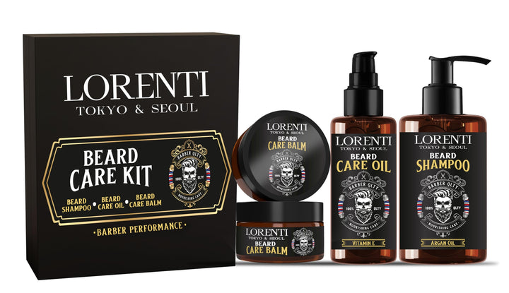 LORENTI TOKYO & SEOUL Argan Barber Bartpflege & Styling Set - Bart Care Kit mit Bartöl, Bartshampoo