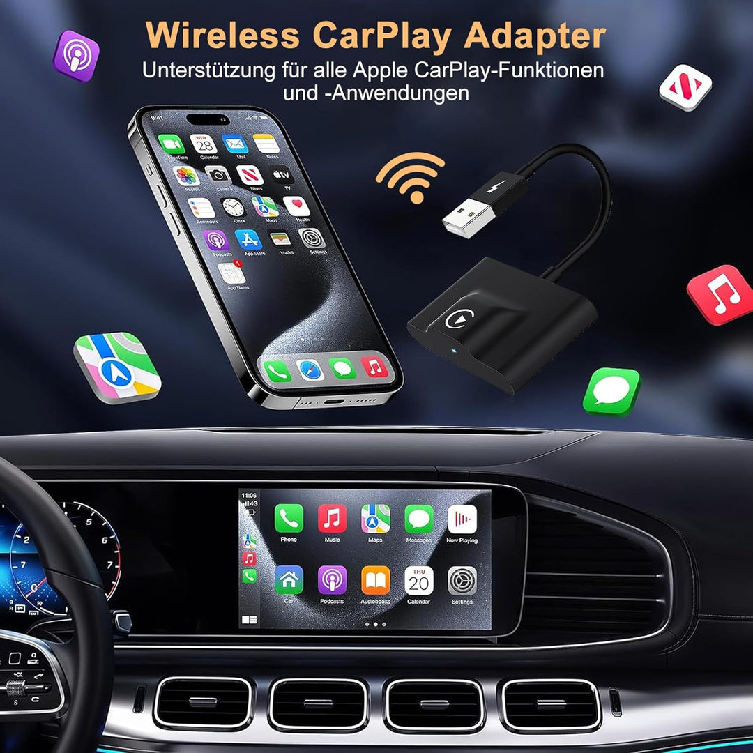 XHU Wireless CarPlay Adapter – Werkseitig Verkabeltes zu Wireless CarPlay, Plug and Play CarPlay Wir