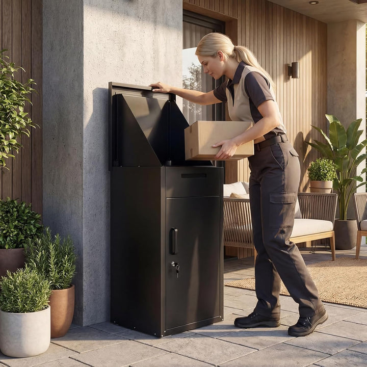 COSTWAY Paketbox, Briefkasten mit Paketfach aus verzinktem Stahl, Paketbriefkasten inkl. 2 Schlüssel