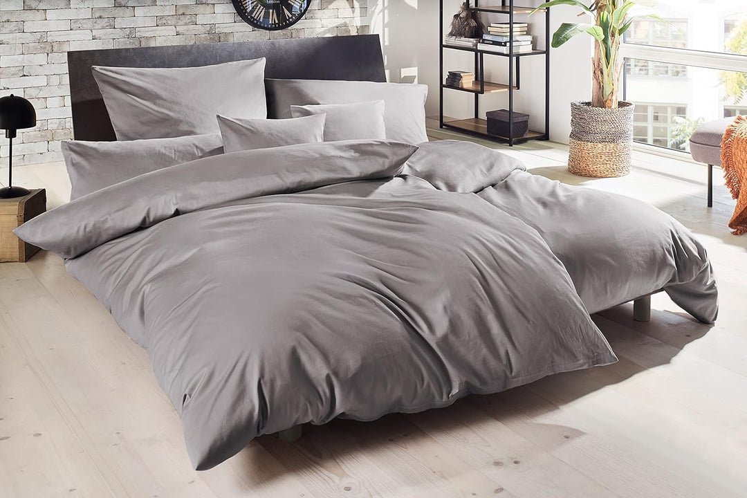Beddress - Luxus-Satin-Bettwäsche, Uni Graphit, 200x200 + 2x80x80 cm, 100% gekämmte Baumwolle, OekoT