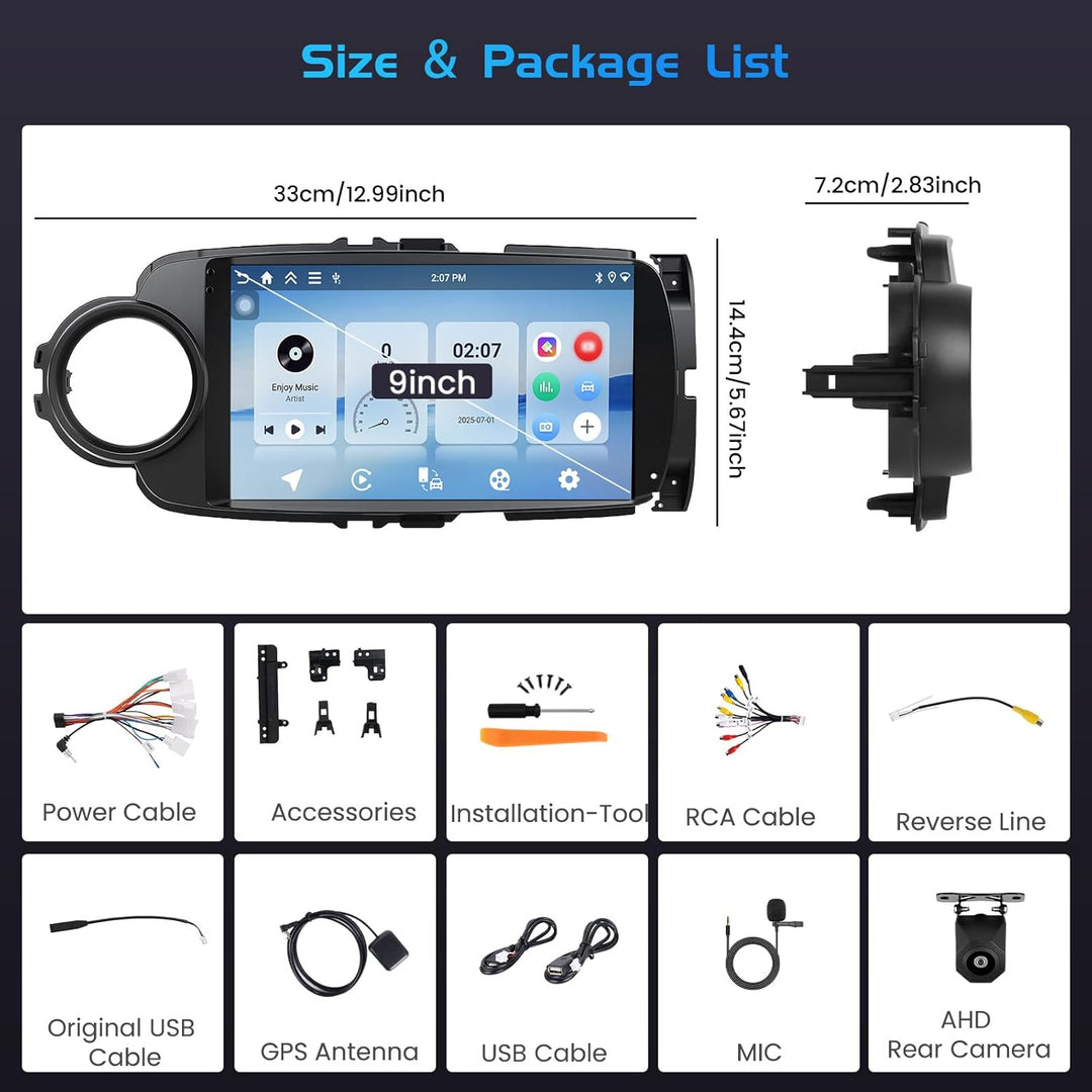 Inefala 4+128G Autoradio für Toyota Yaris Grmn 2012-2017 Android 15 mit 9'' In-Cell Bildschirm Unter