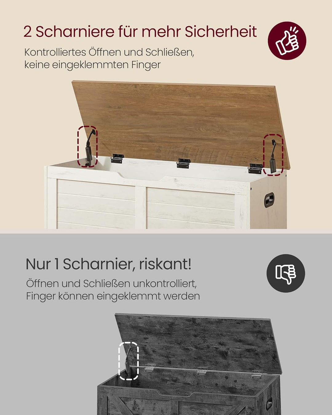 VASAGLE Schuhbank, Sitzbank mit Stauraum, Sitztruhe mit 2 Sicherheitsscharnieren, Aufbewahrungsschra